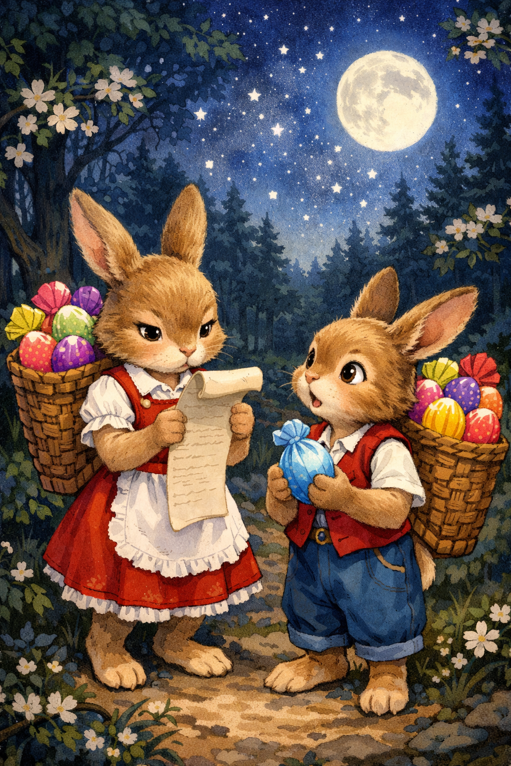 Bild:Osterhasen beim Verstecken der Eier